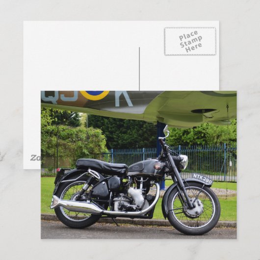 Motorrad und Spitfire Postkarte (Vorne/Hinten)