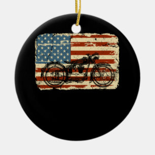 Motorrad USA Flag patriotisch Vintag 4. Juli Keramik Ornament