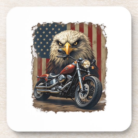 Motorrad USA Flag Retro Biker Chopper Getränkeuntersetzer (Vorderseite)