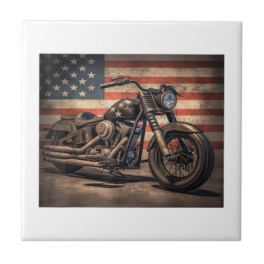 Motorrad USA Flag Retro Biker Fliese (Vorderseite)