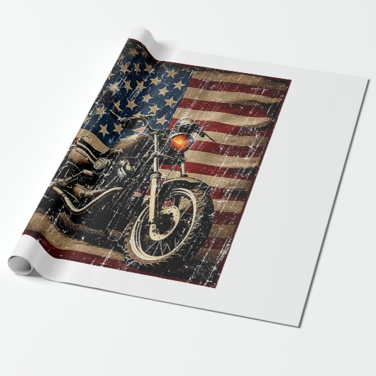 Motorrad USA Flag Retro Biker Geschenkpapier (Ungerollt)