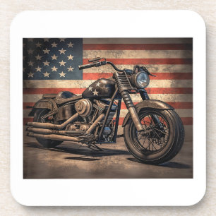 Motorrad USA Flag Retro Biker Getränkeuntersetzer