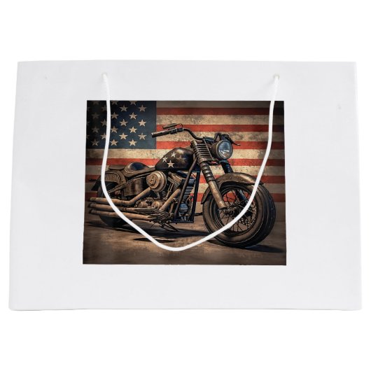 Motorrad USA Flag Retro Biker Große Geschenktüte (Vorderseite)