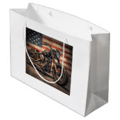 Motorrad USA Flag Retro Biker Große Geschenktüte (Rückseite Schrägansicht)