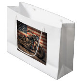 Motorrad USA Flag Retro Biker Große Geschenktüte (Vorderseite Schrägansicht)