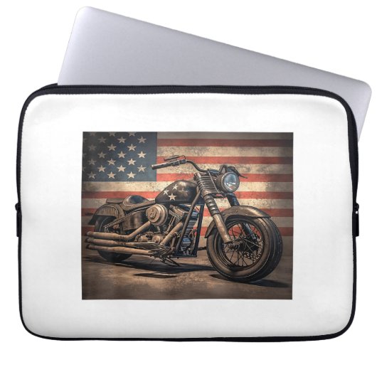 Motorrad USA Flag Retro Biker Laptopschutzhülle (Vorderseite)