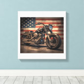 Motorrad USA Flag Retro Biker Leinwanddruck (Insitu (Holzboden))