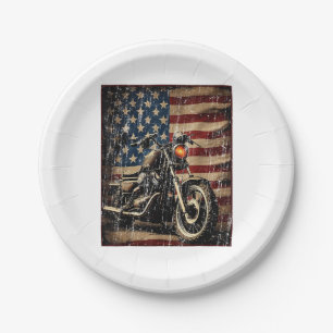 Motorrad USA Flag Retro Biker Pappteller