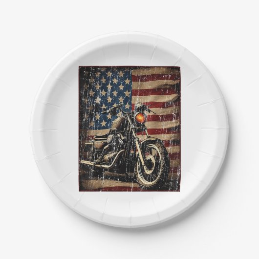 Motorrad USA Flag Retro Biker Pappteller (Vorderseite)
