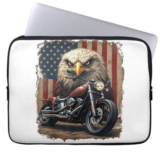 Motorrad USA-Flagge Retro-Biker-Chopper Laptopschutzhülle (Vorderseite)