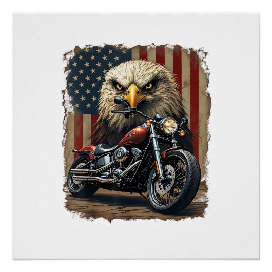 Motorrad USA Flagge Retro Biker Chopper Poster (Vorderseite)