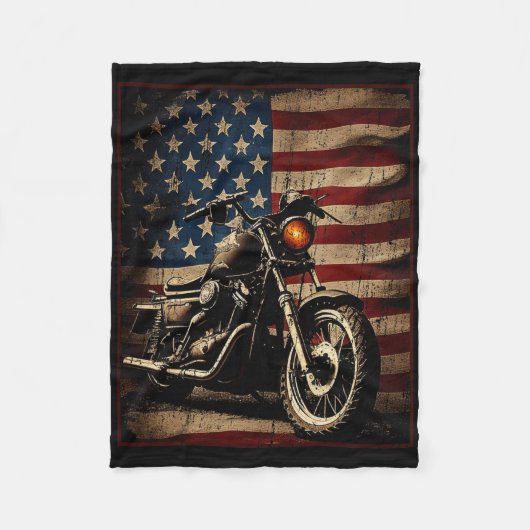 Motorrad USA-Flagge Retro-Biker Fleecedecke (Vorderseite)