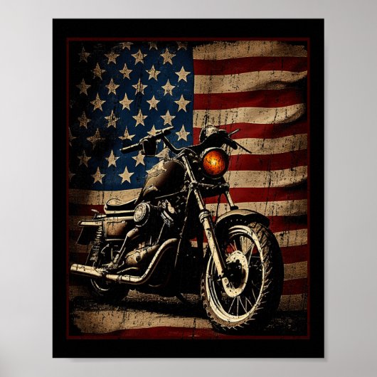 Motorrad USA-Flagge Retro-Biker Poster (Vorne)