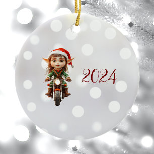 Motorrad Weihnachten Elf Keramik Ornament