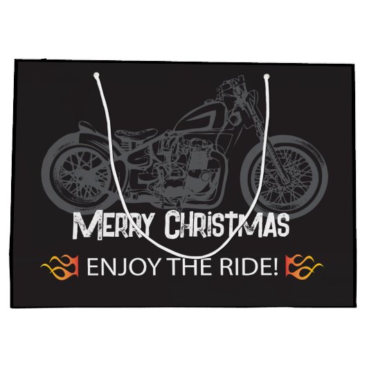 Motorrad Weihnachten Schwarz Klassik Große Geschenktüte (Rückseite)
