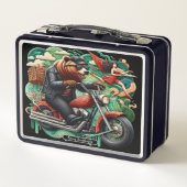 Motorradabenteuer mit einem stilvollen Bär Metall Brotdose (Rückseite)