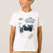Motorradblau und grau Graffiti T - Shirt (Vorderseite)