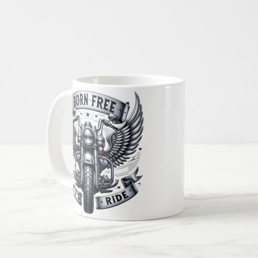 Motorraddesign mit Flügeln und Slogans Kaffeetasse (Vorderseite Links)