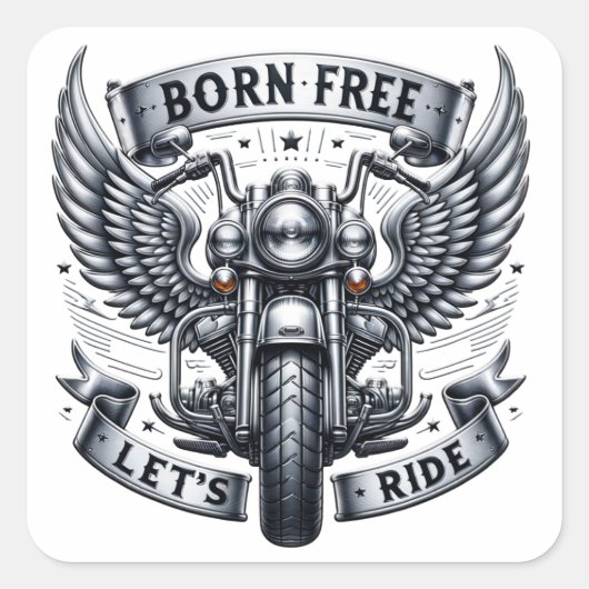Motorraddesign mit Flügeln und Slogans Quadratischer Aufkleber (Vorderseite)