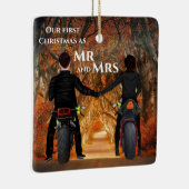 Motorräder Autumn Forest Coups Erste Weihnachten Keramikornament (Rechts)