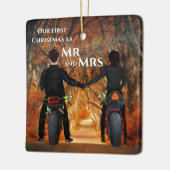 Motorräder Autumn Forest Coups Erste Weihnachten Keramikornament (Links)