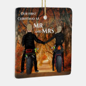 Motorräder Autumn Forest Coups Erste Weihnachten Keramikornament (Rechts)
