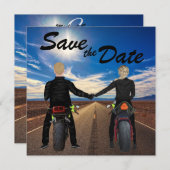 Motorräder für Paare auf der sonnigen Autobahn Hoc Save The Date (Vorne/Hinten)