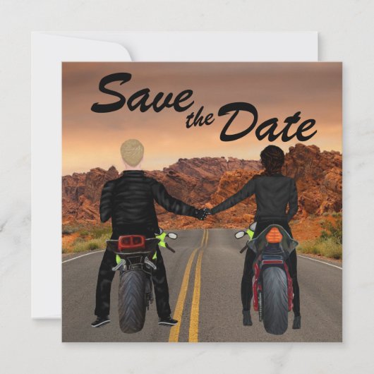 Motorradfahren auf der Rocky Highway Wedding Save The Date (Vorderseite)