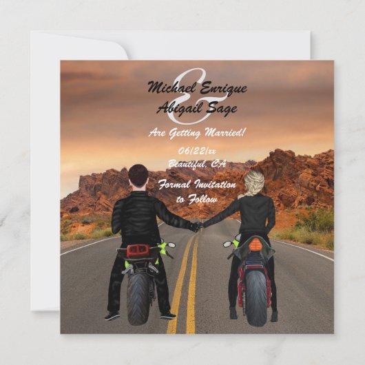 Motorradfahren auf der Rocky Highway Wedding Save The Date (Rückseite)