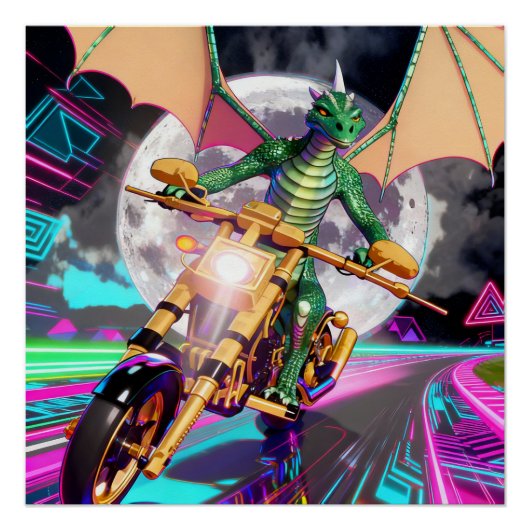 Motorradfahrender Drache Poster (Vorderseite)