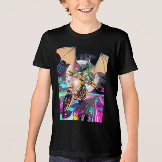 Motorradfahrender Drache Tri-Blend Shirt (Vorderseite)