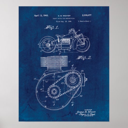 Motorradfahrer 1943 - Patent Blueprint Poster (Vorne)