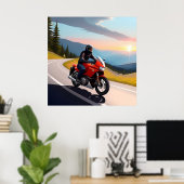 Motorradfahrer auf der Landschaftlichen Bergstraße Poster (Heimbüro)