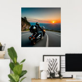 Motorradfahrer auf der Landschaftlichen Bergstraße Poster (Heimbüro)