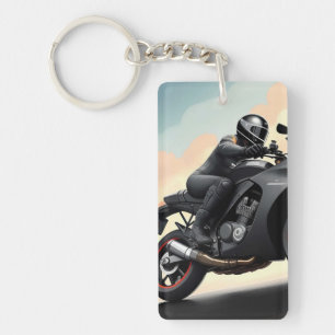 Motorradfahrer auf Hochleistungsmotorrad Schlüsselanhänger