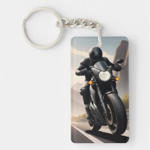 Motorradfahrer auf Hochleistungsmotorrad Schlüsselanhänger