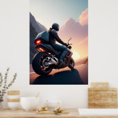 Motorradfahrer fahren durch Landschaftliche Straße Poster (Küche)