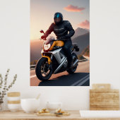 Motorradfahrer fahren durch Landschaftliche Straße Poster (Küche)