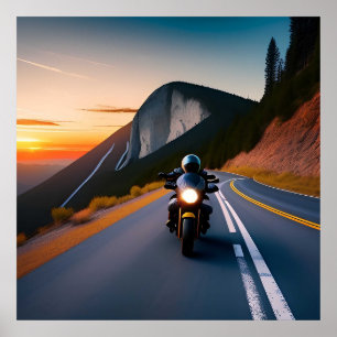 Motorradfahrer fahren entlang der Gebirgsstraße Poster