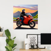 Motorradfahrer fahren entlang der Gebirgsstraße Poster (Heimbüro)