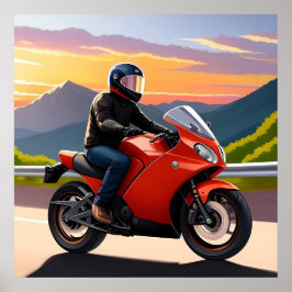 Motorradfahrer fahren entlang der Gebirgsstraße Poster