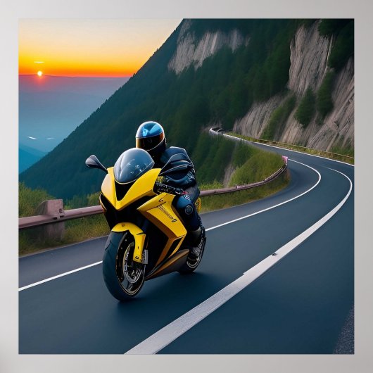 Motorradfahrer fahren entlang der Gebirgsstraße Poster (Vorne)