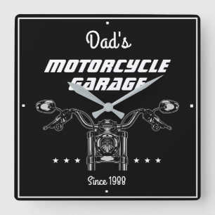 Motorradfahrer-Garage Handlebars Cool Schwarz Quadratische Wanduhr