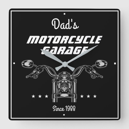 Motorradfahrer-Garage Handlebars Cool Schwarz Quadratische Wanduhr (Vorderseite)