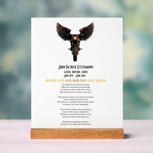 Motorradfahrer-Gedächtnisgedicht Acrylschild (Neutral)