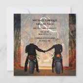 Motorradfahrer-Hochzeit im Herbstwald Save The Date (Rückseite)