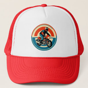 Motorradfahrer im lebendigen Retro-Stil Truckerkappe