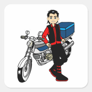 Motorradfahrer Man Boy Biker Cartoon Art Quadratischer Aufkleber