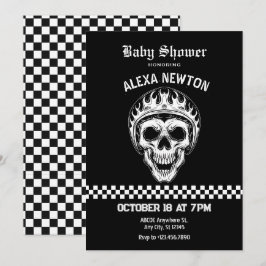 Motorradfahrer mit Schädelkopf Babydusche Einladung