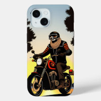 Motorradfahrer mit Skulptur